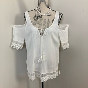 Charlotte Russe Cream Crochet Embroidery Cold Shoulder Top